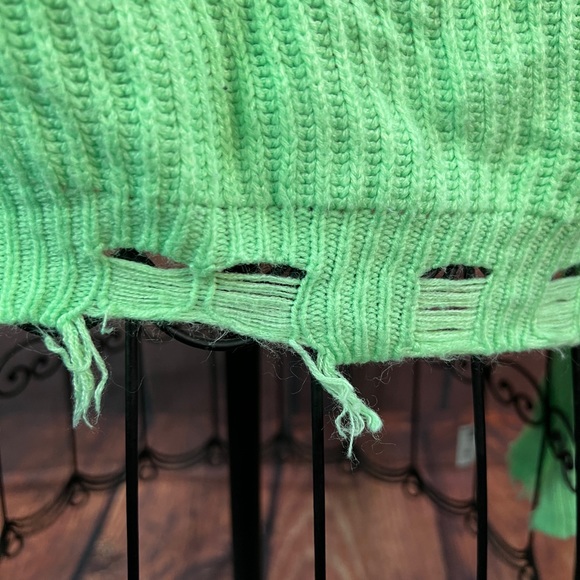 Seduction sweater, ripped lime green. Can wear one off one shoulder. Size M - Picture 3 of 8